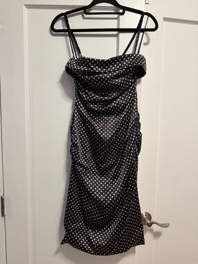 Vintage Dolce & Gabbana Navy Midi Dress with Cream Polka Dots